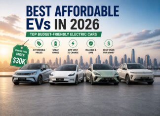 10 Best Affordable EVs to Buy in 2026 Under $40,000 Best affordable EVs in 2026 lineup showing budget electric cars under $30000 in modern city with focus on value and low cost ownership
