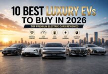 10 Best Luxury EVs to Buy in 2026 Best luxury EVs in 2026 lineup showing premium electric cars in modern city with focus on performance comfort range and advanced technology