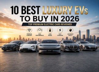 10 Best Luxury EVs to Buy in 2026 Best luxury EVs in 2026 lineup showing premium electric cars in modern city with focus on performance comfort range and advanced technology