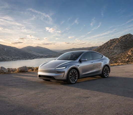 Tesla Model Y Juniper Review 2026: Worth the Upgrade? Tesla Model Y Juniper Review 2026 featured image showing redesigned Tesla electric SUV with scenic background