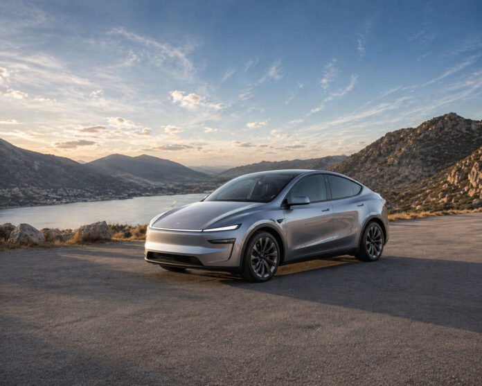 Tesla Model Y Juniper Review 2026 featured image showing redesigned Tesla electric SUV with scenic background