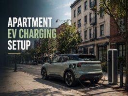 Apartment EV Charging Setup Guide: How to Charge an EV Without a Private Garage Editorial illustration discussing apartment EV charging setup