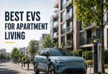 Best EVs for Apartment Living in 2026: Which Electric Cars Work Best Without Home Charging? Editorial illustration discussing EV apartment living and public charging