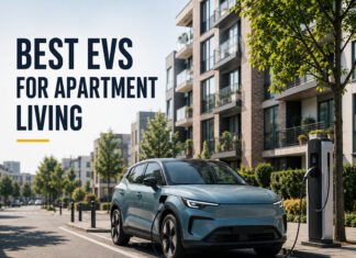 Best EVs for Apartment Living in 2026: Which Electric Cars Work Best Without Home Charging? Editorial illustration discussing EV apartment living and public charging