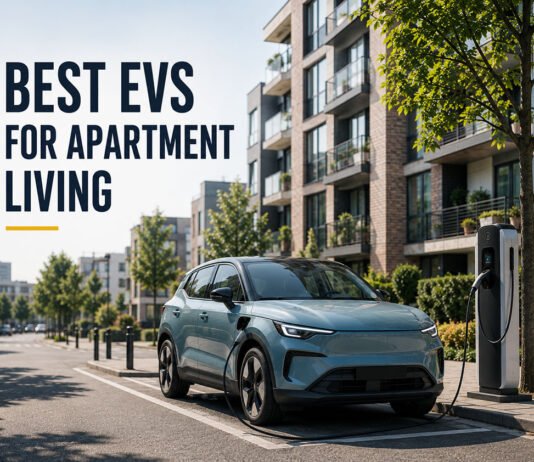 Best EVs for Apartment Living in 2026: Which Electric Cars Work Best Without Home Charging? Editorial illustration discussing EV apartment living and public charging