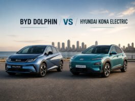BYD Dolphin vs Hyundai Kona Electric 2026: Which Is Better? BYD Dolphin and Hyundai Kona Electric shown side by side in a clean featured image for an affordable EV comparison article.
