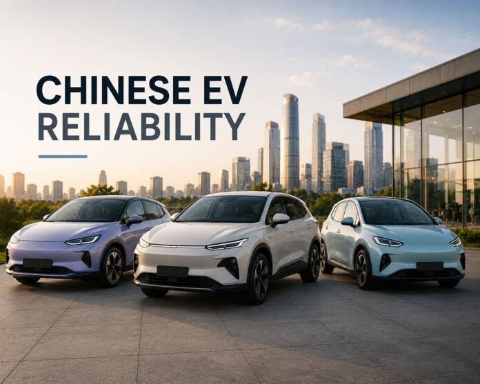 Editorial illustration of affordable electric cars for a Chinese EV reliability guide