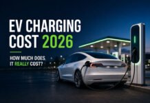 How Much Does It Cost to Charge an Electric Car in 2026? (Real-World Cost Guide) EV charging cost 2026 comparison showing home and public charging setup