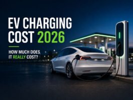 How Much Does It Cost to Charge an Electric Car in 2026? (Real-World Cost Guide) EV charging cost 2026 comparison showing home and public charging setup