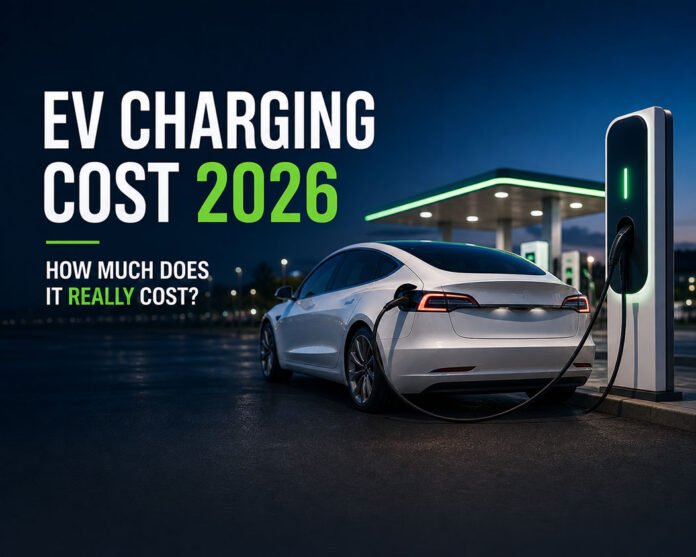 EV charging cost 2026 comparison showing home and public charging setup