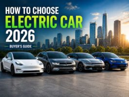 How to Choose the Right Electric Car in 2026: Complete Buyer’s Guide Electric car lineup in modern city for EV buying guide 2026 showing multiple EV models and urban background to choose electric car 2026