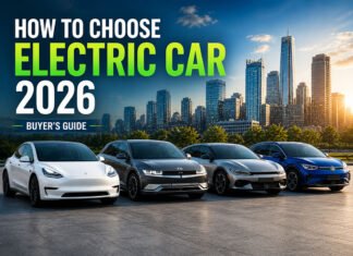 How to Choose the Right Electric Car in 2026: Complete Buyer’s Guide Electric car lineup in modern city for EV buying guide 2026 showing multiple EV models and urban background to choose electric car 2026