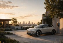 Hyundai Ioniq 5 Review 2026: Still One of the Smartest EVs You Can Buy? Editorial illustration showing a modern electric vehicle in a residential EV ownership environment