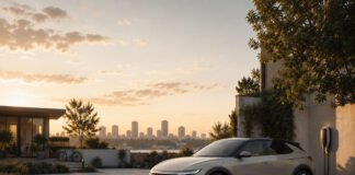 Hyundai Ioniq 5 Review 2026: Still One of the Smartest EVs You Can Buy? Editorial illustration showing a modern electric vehicle in a residential EV ownership environment