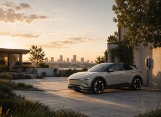 Hyundai Ioniq 5 Review 2026: Still One of the Smartest EVs You Can Buy? Editorial illustration showing a modern electric vehicle in a residential EV ownership environment