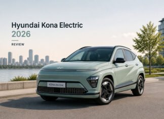 Hyundai Kona Electric 2026 Review: Still a Smart Budget EV? Hyundai Kona Electric 2026 exterior compact electric SUV in modern city setting