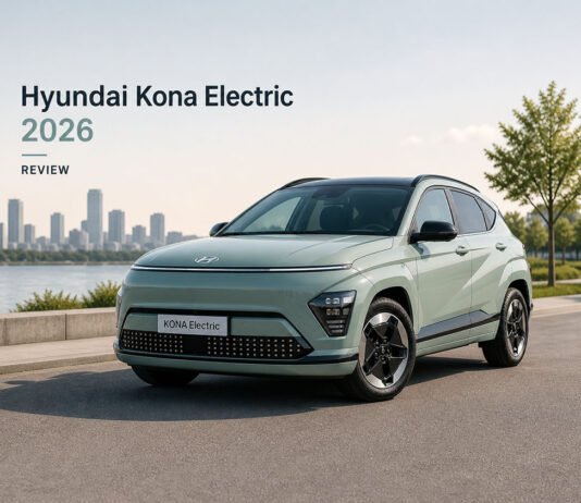 Hyundai Kona Electric 2026 Review: Still a Smart Budget EV? Hyundai Kona Electric 2026 exterior compact electric SUV in modern city setting