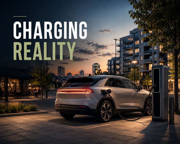 Concept image illustrating public charging daily EV use