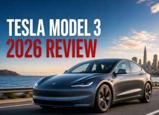 Tesla Model 3 2026 Review: Is It Still the Best EV? Tesla Model 3 2026 review featured image showing electric car driving on coastal road