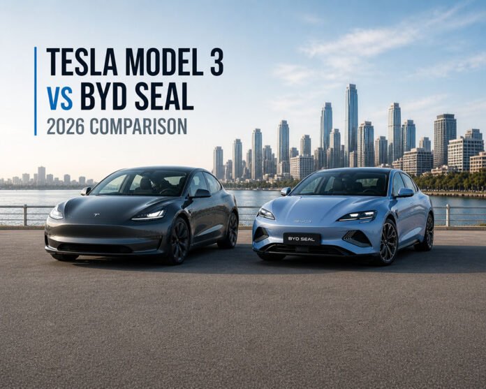 Tesla Model 3 vs BYD Seal 2026 comparison side by side electric cars