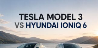 Tesla Model 3 vs Hyundai Ioniq 6: Which EV Is Better in 2026? Featured image for a Tesla Model 3 vs Hyundai Ioniq 6 comparison article showing both electric sedans side by side with balanced spacing in a clean editorial layout.