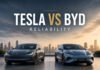 Tesla vs BYD Reliability: Which EV Brand Feels More Trustworthy? Featured image for a Tesla vs BYD reliability article showing two electric sedans side by side with improved spacing in a clean editorial layout.