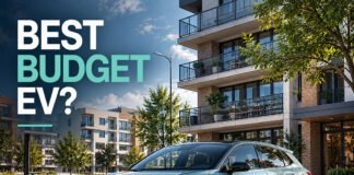 MG4 Review 2026: The Best Budget EV Nobody Expected? Editorial illustration showing an affordable compact EV in a modern urban ownership environment
