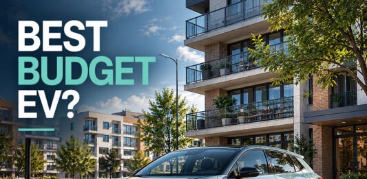 MG4 Review 2026: The Best Budget EV Nobody Expected? Editorial illustration showing an affordable compact EV in a modern urban ownership environment