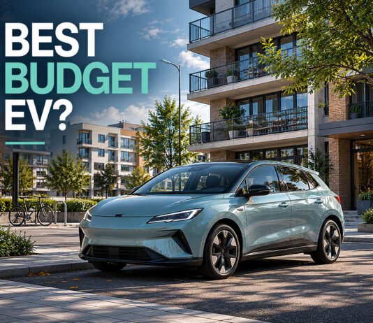 MG4 Review 2026: The Best Budget EV Nobody Expected? Editorial illustration showing an affordable compact EV in a modern urban ownership environment
